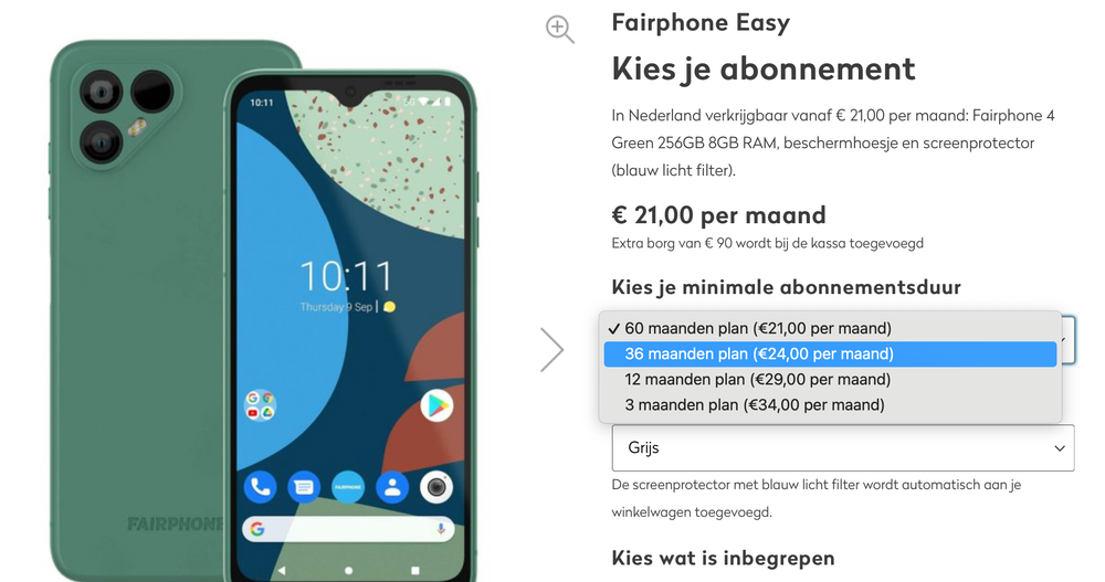 A holland Fairphone Easy árazása.