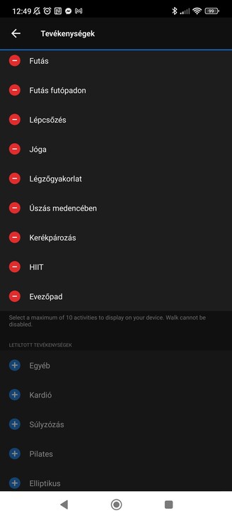 A Vivosmart 5 beállításai.