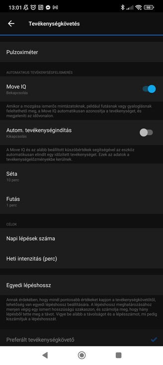 A karkötő beállításai és a karkötővel nem kompatibilis edzéstervek.