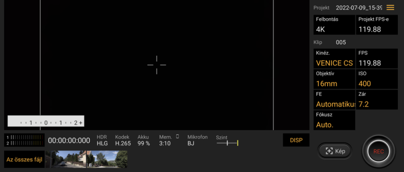 A Cinema Pro app kezelőfelülete