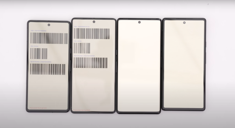 Balról jobbra: Pixel 7, Pixel 7 Pro, Pixel 6 Pro, Pixel 6.