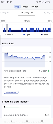 Egy alvás adatai a Health Mate appban.