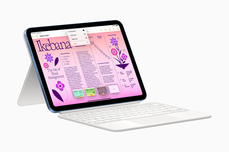 Új Magic Keyboard Folio is van a tizedik generációs iPadhez, természetesen a billentyűzetet külön kell megvásárolni. De a 20 wattos fali adapter legalább alaptartozék a táblagép mellé.