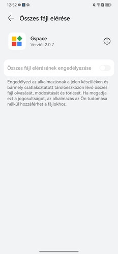 Az összes fájl elérését lehetővé tevő kapcsoló nem használható.