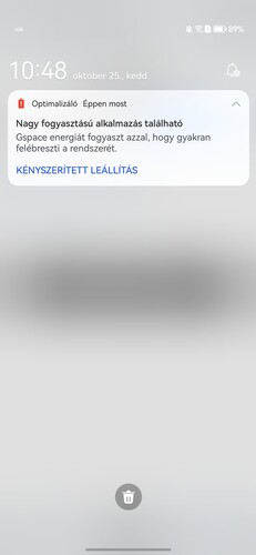 Hiába van minden engedély megadva ahhoz, hogy a GSpace nyugodtan működhessen, az EMUI folyamatosan értesít róla, hogy nagyon sokat fogyaszt az alkalmazás.