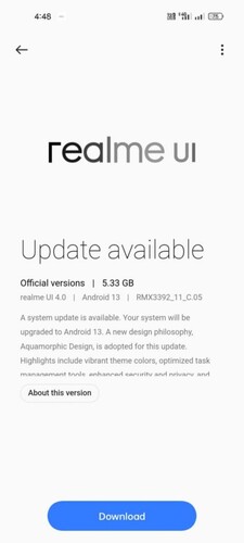 A Realme UI 4.0-ás frissítés többet nyom 5 GB-nál.
