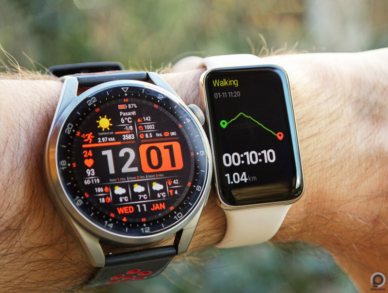 A légies Smart Band 7 Pro a hatalmas Huawei Watch 3 Pro jobbján