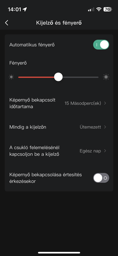 A kijelző beállításai.
