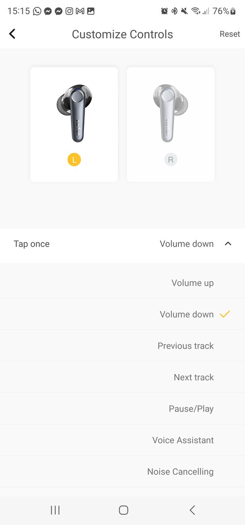 Az alkalmazásban az érintőfelületre beállítható parancsok.