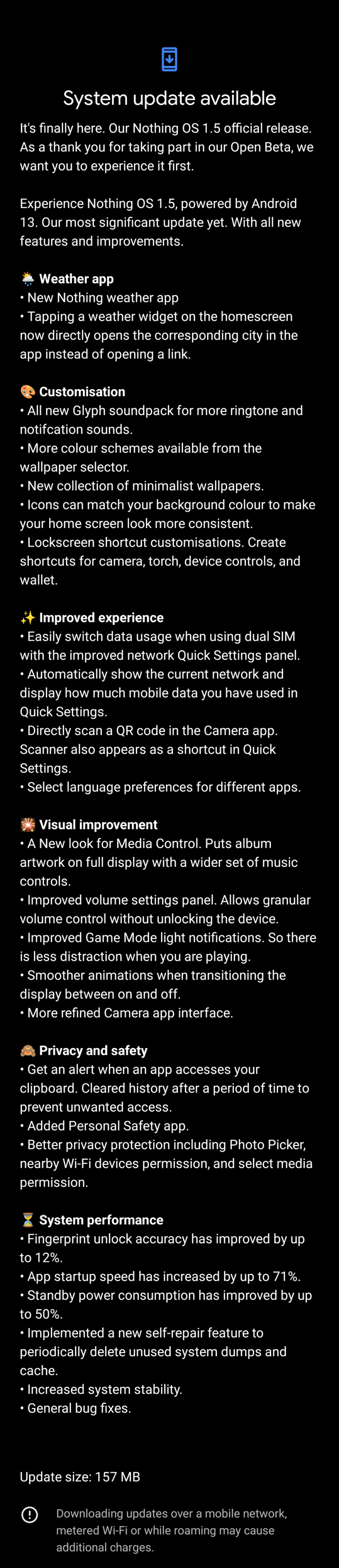 A frissítés teljes leírása.
