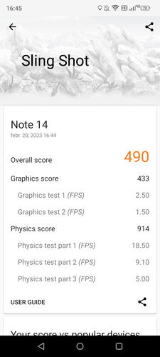 3DMark Slingshot eredmények.