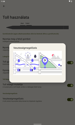 Az érintőceruzákra vonatkozó beállítási lehetőségek a rendszerben.