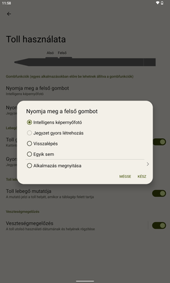 Az érintőceruzákra vonatkozó beállítási lehetőségek a rendszerben.
