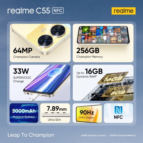 A Realme C55 legfontosabb specifikációi.