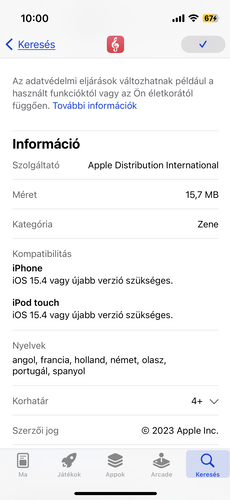 Apple Music Classical az App Store-ban és az alkalmazás rendszerkövetelményei.