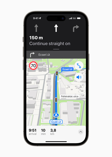 Sávvezetés és lámpák jelzése az Apple Térképekben