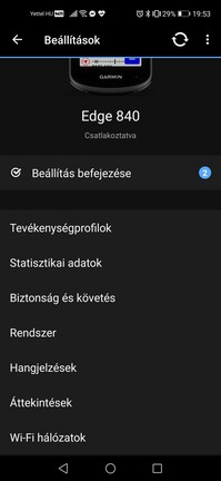 A Garmin Connect appban a fontosabb beállítások mind elvégezhetők