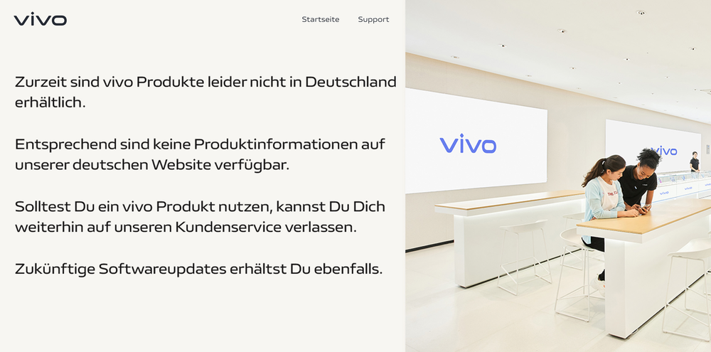 Ez az üzenet fogadja a Vivo német webshopjába látogatókat