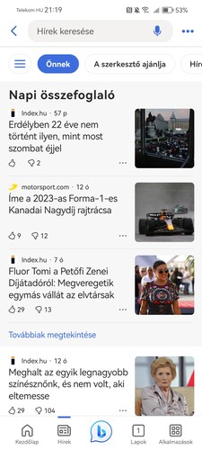 Mai nézet az Assistant Today-ben és Bing kereső