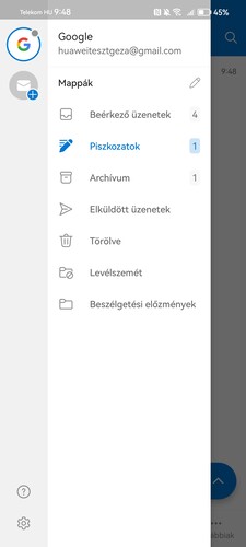 Az Outlook, benne egy Gmail-fiókkal
