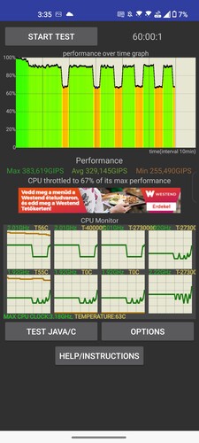 15, 30 és 60 perc CPU stresszteszt eredményei