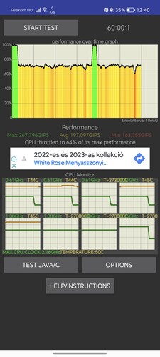 15, 30 és 60 perc CPU stresszteszt eredményei