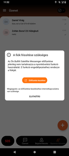 Kontakt megadása, nyomkövetés és a beérkezett üzenetek a másik fél telefonján. A választ csak akkor kapjuk meg műholdon keresztül, ha a másik telefonra is le van töltve a Bullitt Satellite Messenger és külön fiók van regisztrálva