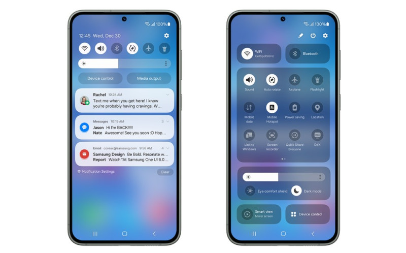 A One UI 6 értesítési és kapcsolópanelja
