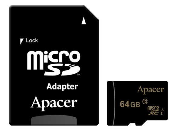 64 GB-os Apacer microSDXC UHS-I U1 Class 10 memóriakártya az SD adapterrel