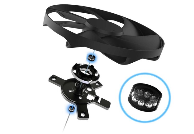 Axial-tech ventilátor kisebb középső résszel és a lapátokat összekötő gyűrűvel