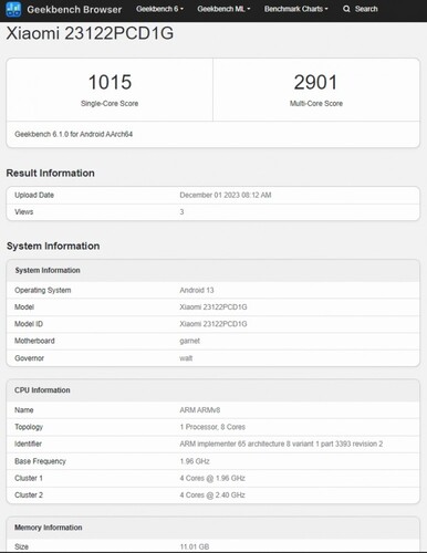 A Poco X6 5G eredményei a Geekbench teszten