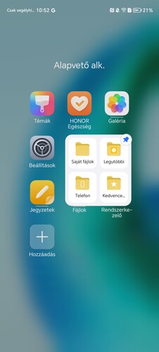 Az alkalmazásokból létrehozhatók nagy widgetek és opció a mappák átméretezése is