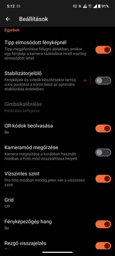 A kamera extra beállításai