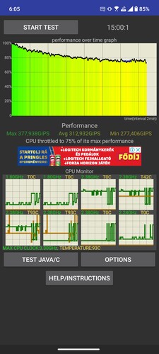 Aktív hűtő nélküli CPU teszt eredmények: 15, 30, 60 perc