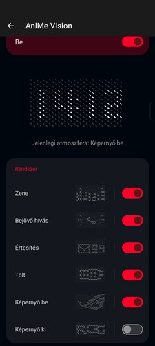 Az AniMe VISION kijelző beállítási lehetőségei (további képek a galériában)