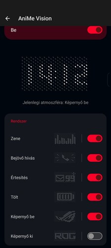 Az AniMe VISION kijelző beállítási lehetőségei (további képek a galériában)