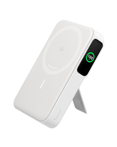 A 10 000 mAh-s MagGo Power Bank fehér színben