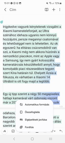 Samsung Notes automata szövegformázás