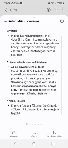 Samsung Notes automata szövegformázás
