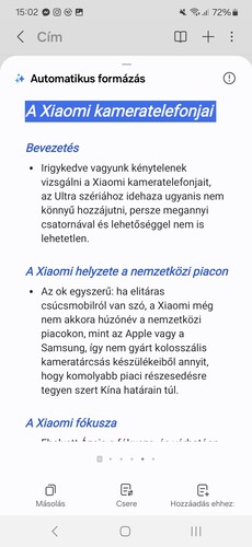Samsung Notes automata szövegformázás