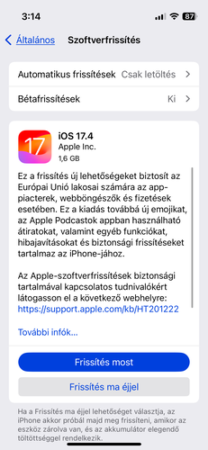 Minden kompatibilis iPhone-ra letölthető és telepíthető az iOS 17.4