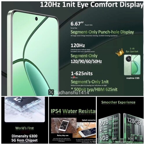 A Realme C65 5G-ről kiszivárgott specifikációkon is feltűnik az új Dimensity 6300