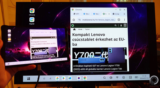 A Legion Tab egy LG monitorra kötve USB-C - HDMI adapterrel