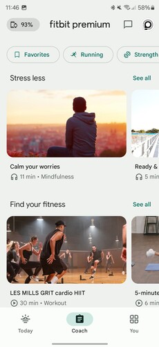 A Fitbit Premium fiókkal személyre szabott edzéseket is kaphatunk, illetve vannak például Peloton gépekhez tervezett edzések is