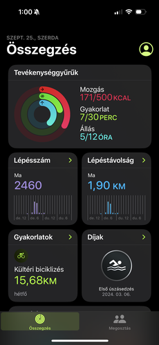 Visszanézni az iPhone Fitnesz alkalmazásában tudjuk az edzéseinket, csak az adott napi tevékenységek adatait jegyzi az óra