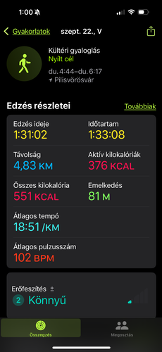 Visszanézni az iPhone Fitnesz alkalmazásában tudjuk az edzéseinket, csak az adott napi tevékenységek adatait jegyzi az óra