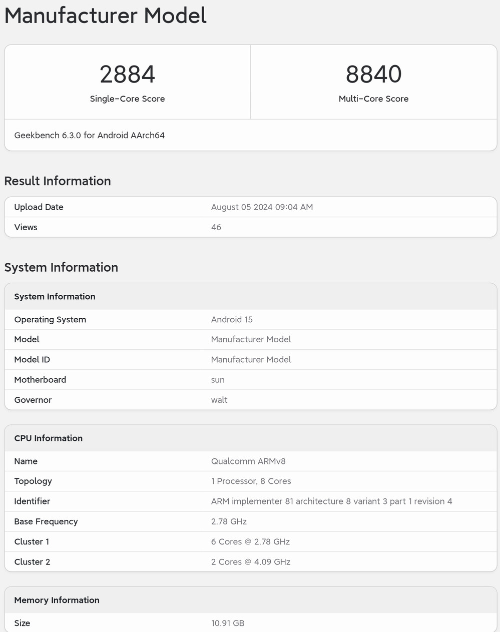 Egy augusztusi S25 Ultra Geekbench 6 teszt