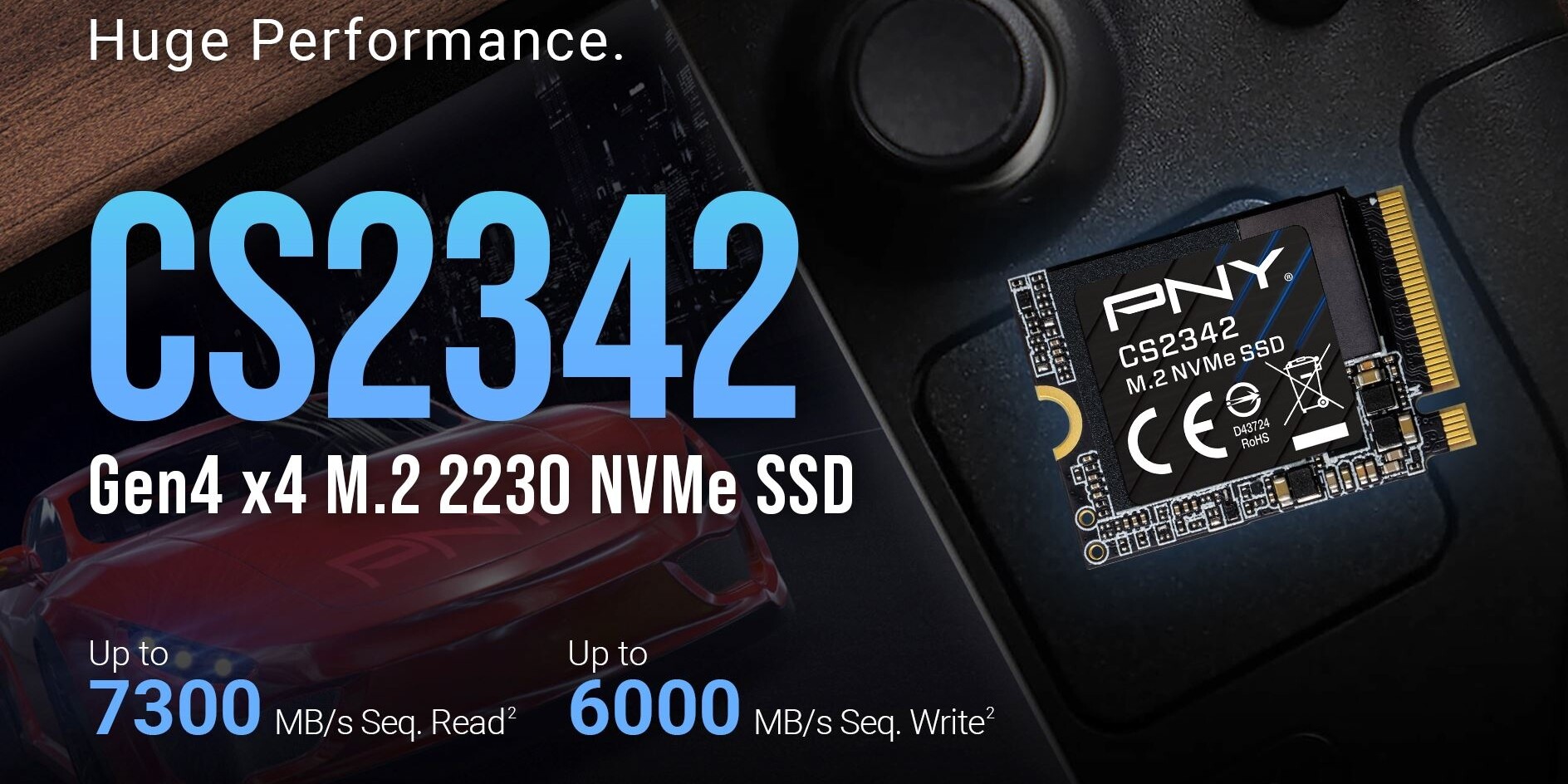 Fürge, 22 x 30 mm-es SSD a PNY névjegyével