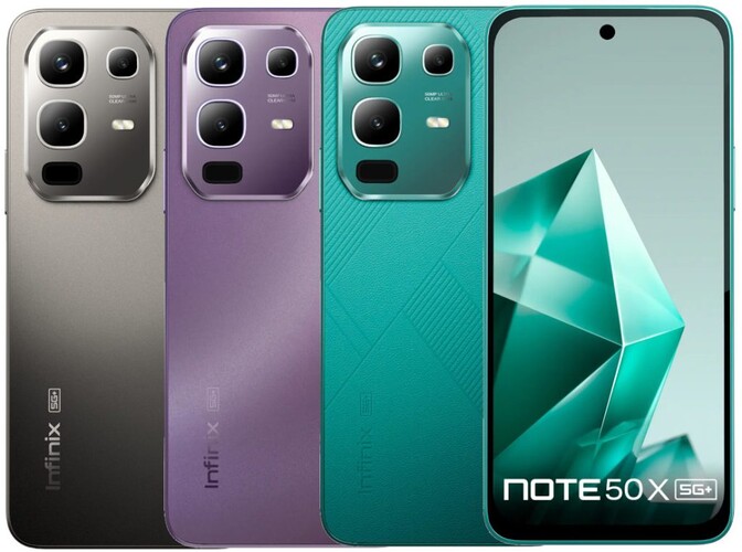 Három színben lesz elérhető az Infinix Note 50x 5G, egyes színek hátlapja műbőrből van