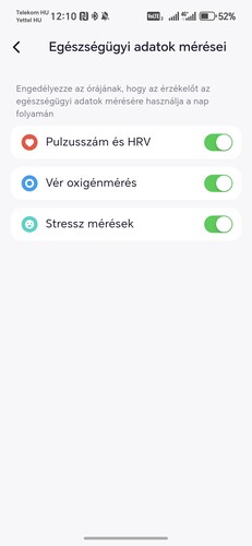 Az órára vonatkozó beállítások, megnyitható virtuális érmek